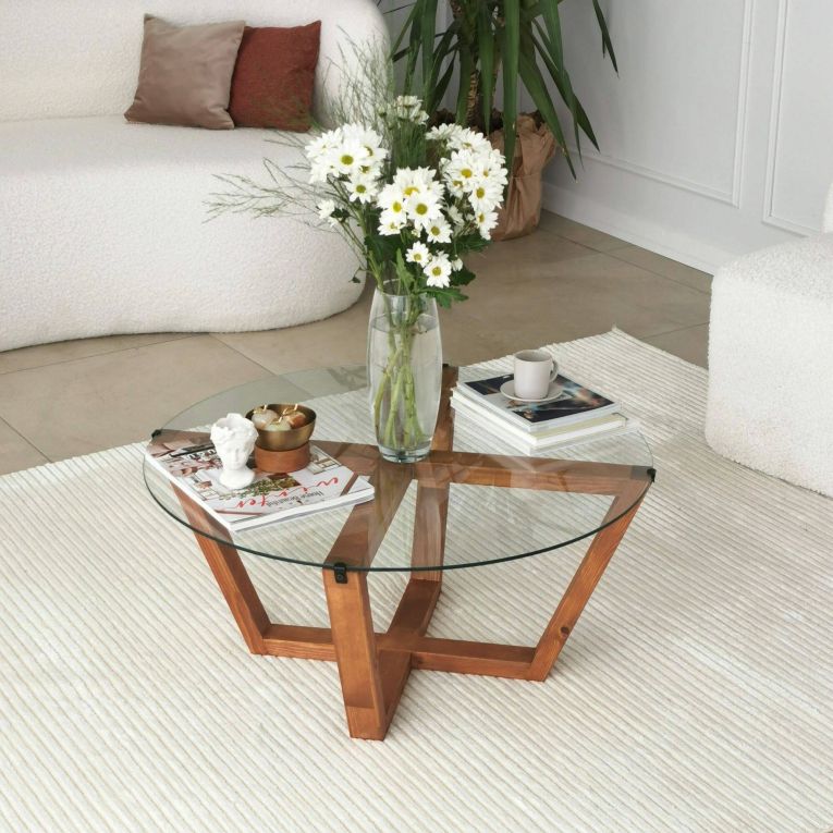 Tavolino da Salotto Marrone Noce Portariviste Forma Rotonda 75x75x35h cm, Sfumatura Colore Struttura Noce - Agatha