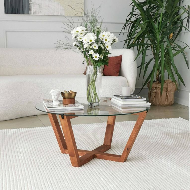 Tavolino da Salotto Marrone Noce Portariviste Forma Rotonda 75x75x35h cm, Sfumatura Colore Struttura Noce - Agatha