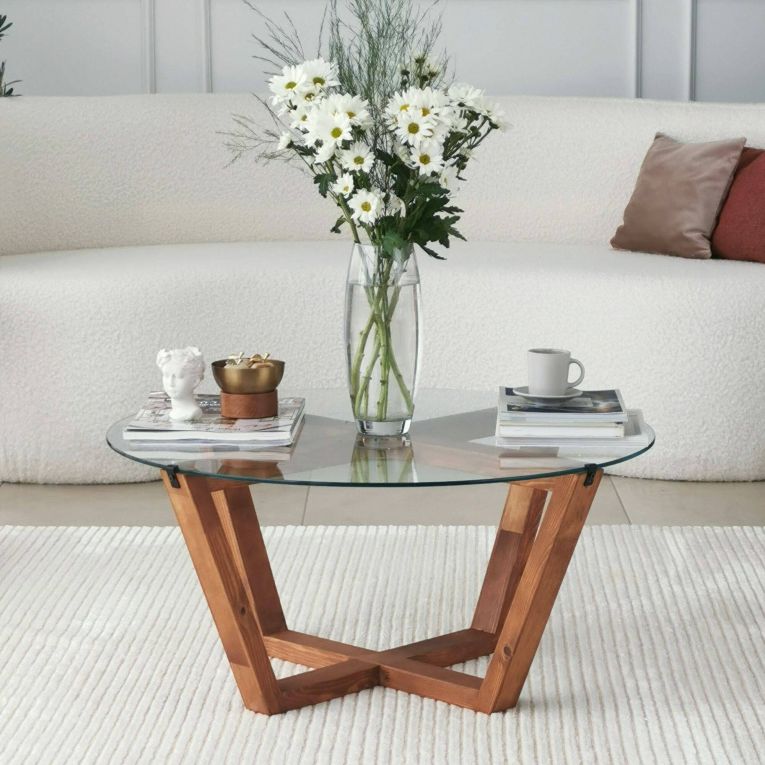 Tavolino da Salotto Marrone Noce Portariviste Forma Rotonda 75x75x35h cm, Sfumatura Colore Struttura Noce - Agatha