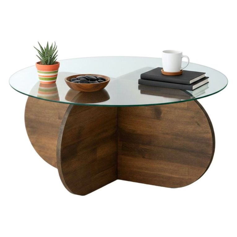 Tavolino da Salotto Marrone Noce Portariviste Forma Rotonda 75x75x35h cm, Sfumatura Colore Struttura Noce - Bagolino