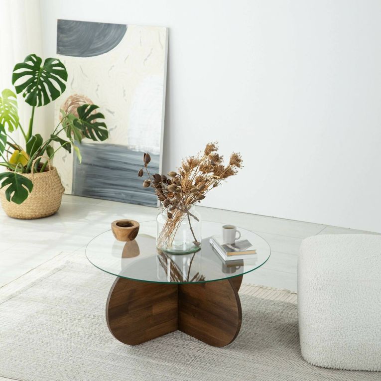 Tavolino da Salotto Marrone Noce Portariviste Forma Rotonda 75x75x35h cm, Sfumatura Colore Struttura Noce - Bagolino
