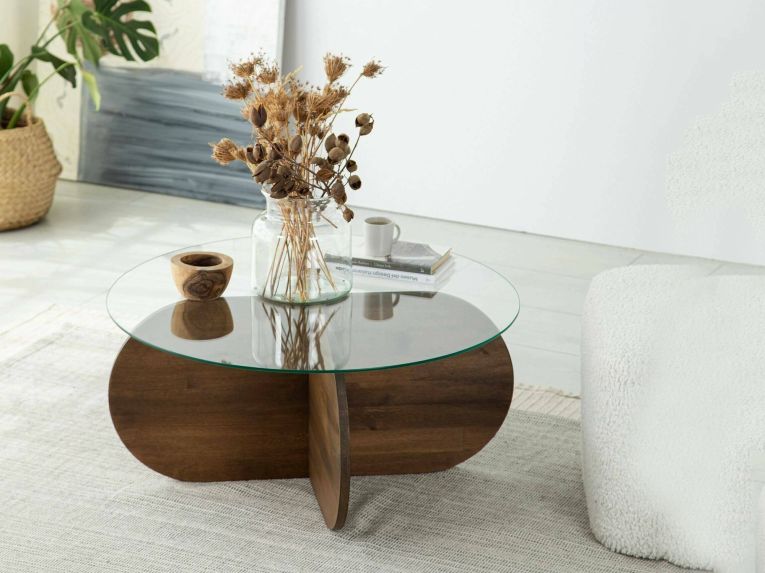 Tavolino da Salotto Marrone Noce Portariviste Forma Rotonda 75x75x35h cm, Sfumatura Colore Struttura Noce - Bagolino