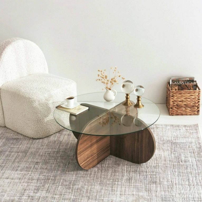 Tavolino da Salotto Marrone Noce Portariviste Forma Rotonda 75x75x35h cm, Sfumatura Colore Struttura Noce - Nila