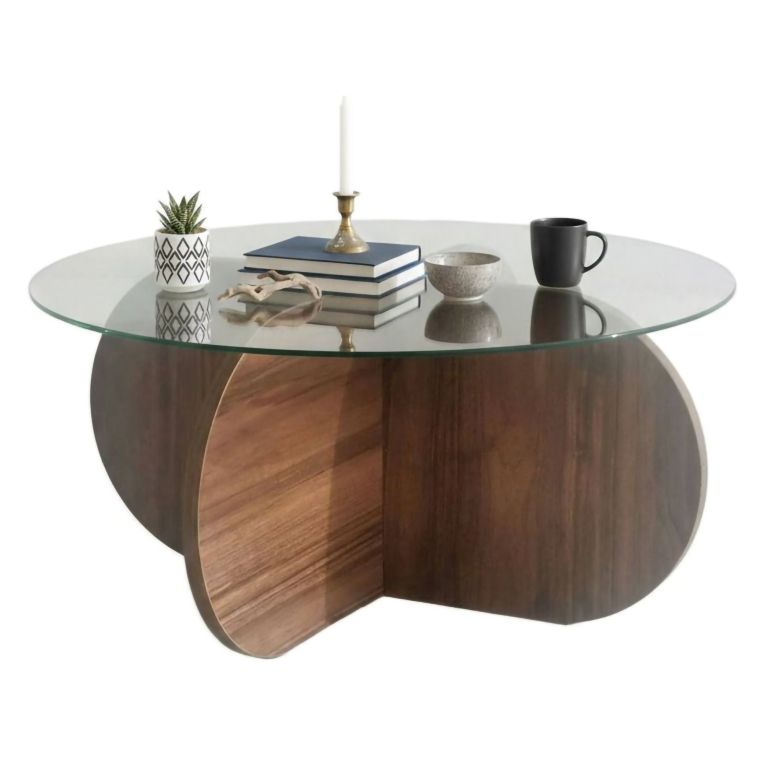 Tavolino da Salotto Marrone Noce Portariviste Forma Rotonda 75x75x35h cm, Sfumatura Colore Struttura Noce - Nila