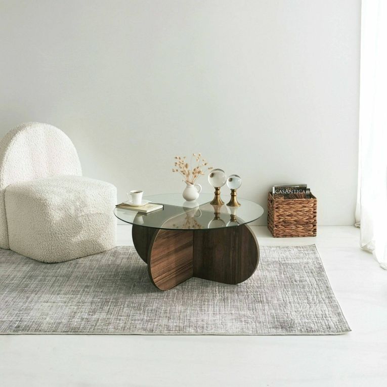 Tavolino da Salotto Marrone Noce Portariviste Forma Rotonda 75x75x35h cm, Sfumatura Colore Struttura Noce - Nila