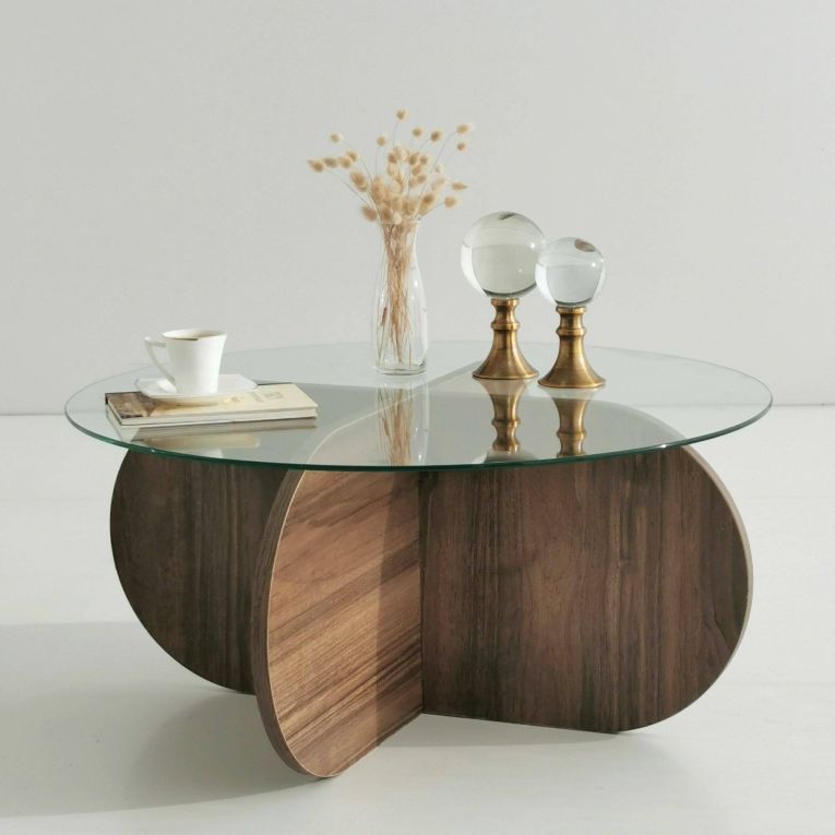 Tavolino da Salotto Marrone Noce Portariviste Forma Rotonda 75x75x35h cm, Sfumatura Colore Struttura Noce - Nila