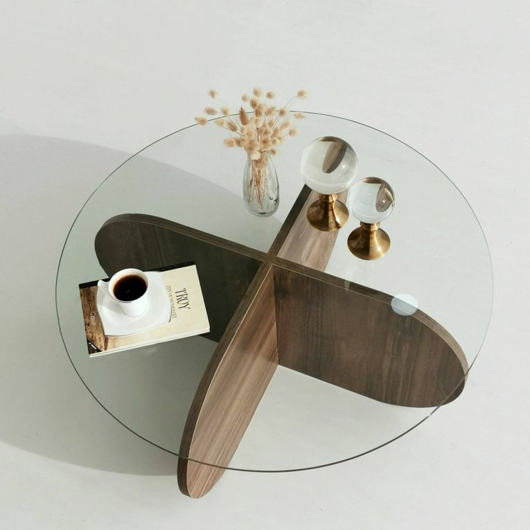 Tavolino da Salotto Marrone Noce Portariviste Forma Rotonda 75x75x35h cm, Sfumatura Colore Struttura Noce - Nila