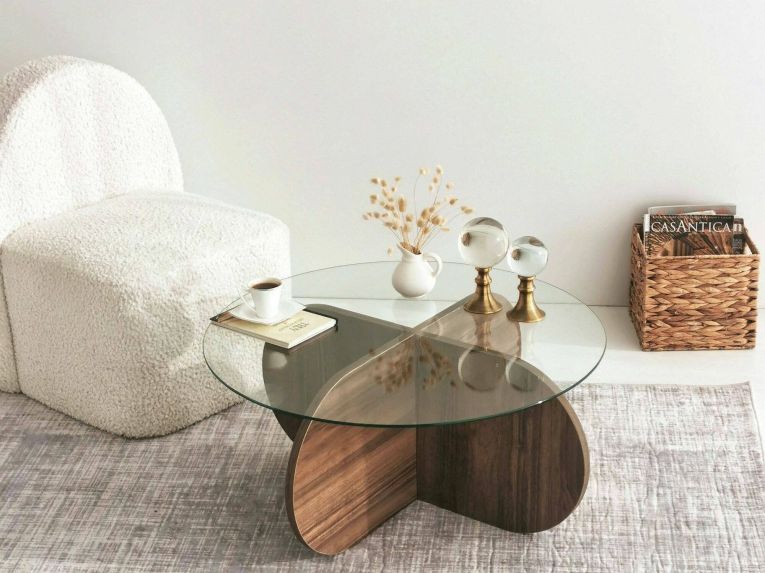 Tavolino da Salotto Marrone Noce Portariviste Forma Rotonda 75x75x35h cm, Sfumatura Colore Struttura Noce - Nila