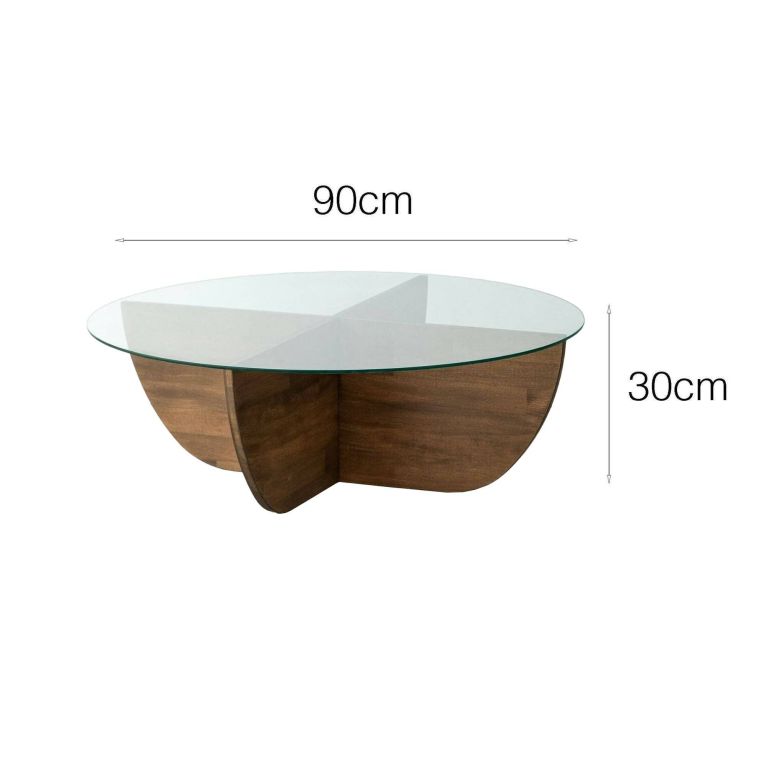 Tavolino da Salotto Marrone Noce Scuro Portariviste Forma Rotonda 90x90x30h cm, Colore Ripiano Trasparente - Jolanda