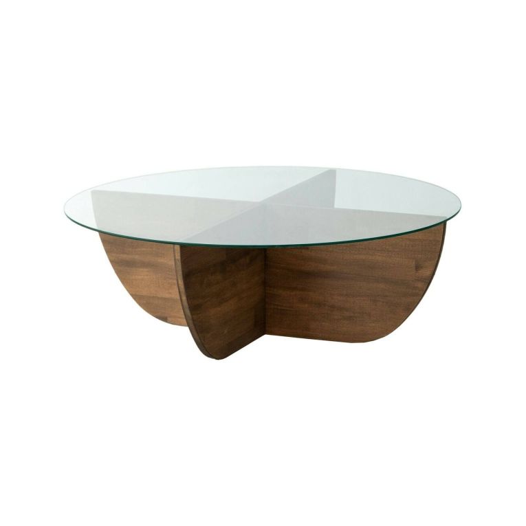 Tavolino da Salotto Marrone Noce Scuro Portariviste Forma Rotonda 90x90x30h cm, Colore Ripiano Trasparente - Jolanda