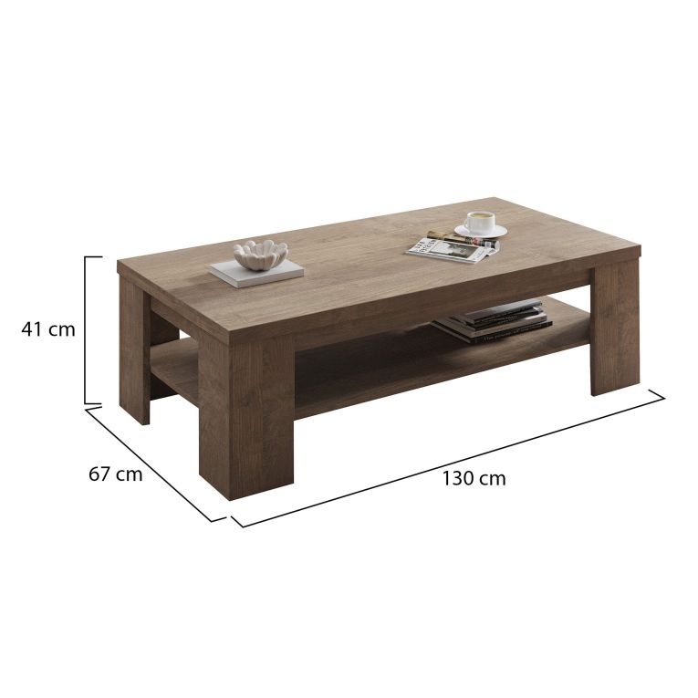 Tavolino da Salotto Marrone Noce un Vano Forma Rettangolare 130x67x41h cm, Sfumatura Colore Ripiano Noce - Carlazzo