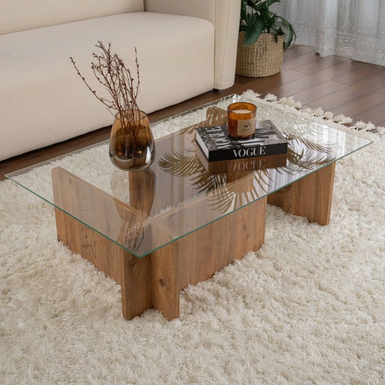 Tavolino da Salotto Marrone Pino Portariviste Forma Rettangolare 105x65x30h cm, Materiale Piano in Legno Massello - Kallias