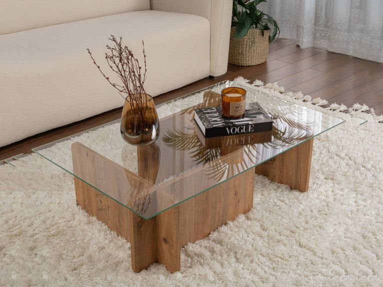 Tavolino da Salotto Marrone Pino Portariviste Forma Rettangolare 105x65x30h cm, Materiale Piano in Legno Massello - Kallias