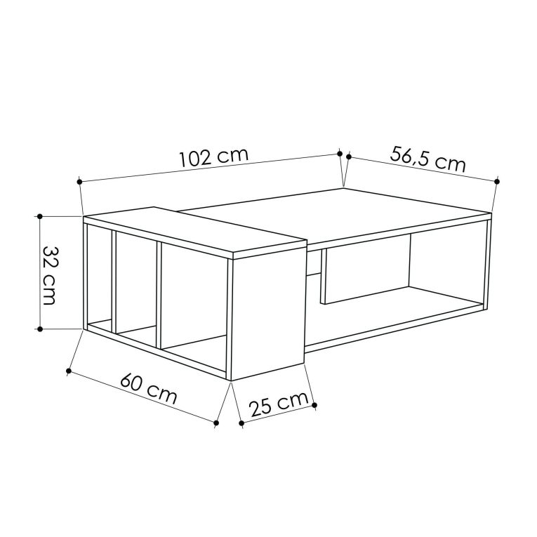 Tavolino da Salotto Marrone Quercia Nero Antracite 4 Vani Forma Rettangolarearrotondata 102x60x32h cm, Colore Ripiano Marrone - Tufo
