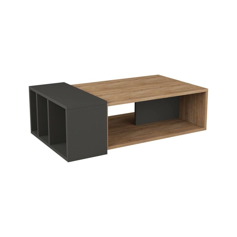 Tavolino da Salotto Marrone Quercia Nero Antracite 4 Vani Forma Rettangolarearrotondata 102x60x32h cm, Colore Ripiano Marrone - Tufo
