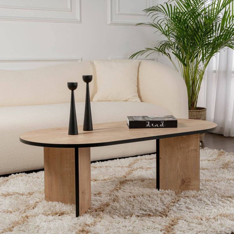 Tavolino da Salotto Marrone Quercia Nero Portariviste Forma Rettangolare 119x60x40h cm, Colore Ripiano Marrone - Elain