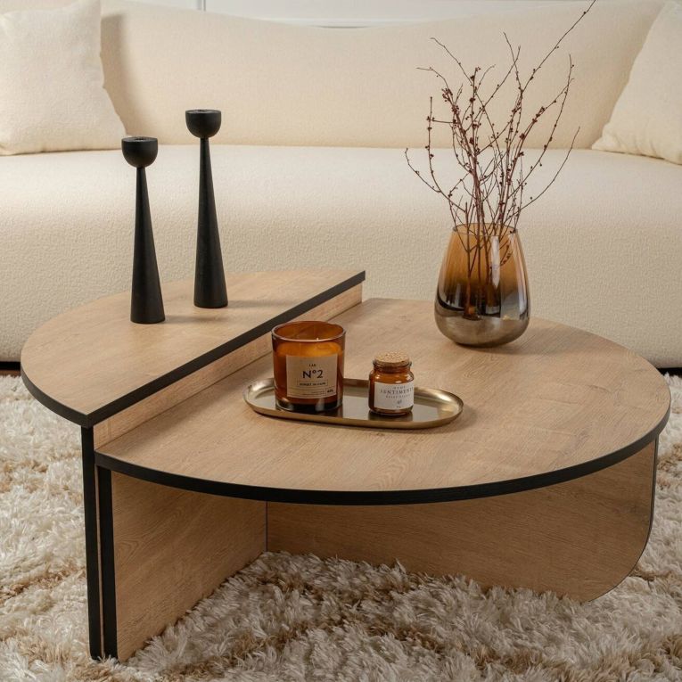 Tavolino da Salotto Marrone Quercia Nero Portariviste Forma Rettangolare 90x60x35h cm, Colore Ripiano Marrone - Mansue