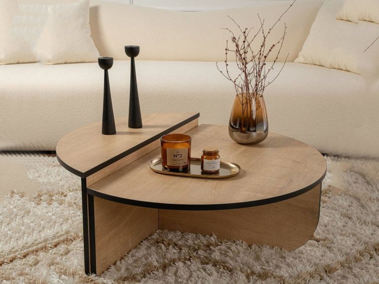 Tavolino da Salotto Marrone Quercia Nero Portariviste Forma Rettangolare 90x60x35h cm, Colore Ripiano Marrone - Mansue