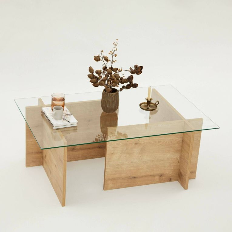 Tavolino da Salotto Marrone Quercia Portariviste Forma Rettangolare 105x65x40h cm, Sfumatura Colore Struttura Quercia - Teti