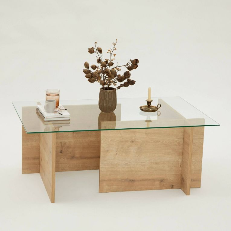 Tavolino da Salotto Marrone Quercia Portariviste Forma Rettangolare 105x65x40h cm, Sfumatura Colore Struttura Quercia - Teti