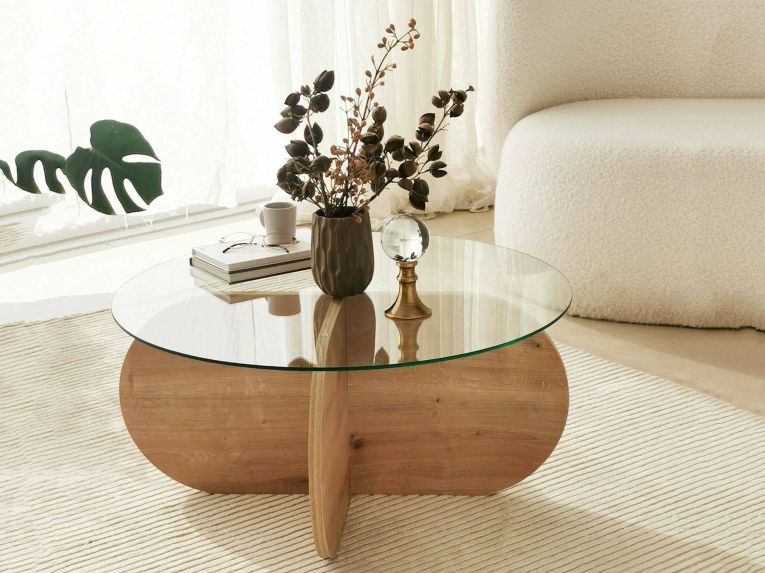 Tavolino da Salotto Marrone Quercia Portariviste Forma Rotonda 75x75x35h cm, Sfumatura Colore Struttura Quercia - Nila