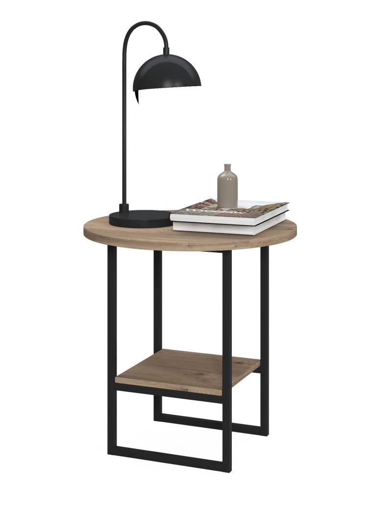 Tavolino da Salotto Marrone Quercia un Vano Forma Circolare 45x47x45h cm, Materiale Piano in Legno Nobilitato