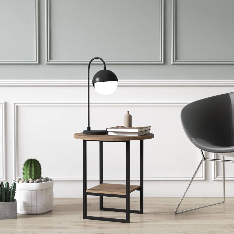Tavolino da Salotto Marrone Quercia un Vano Forma Circolare 45x47x45h cm, Materiale Piano in Legno Nobilitato