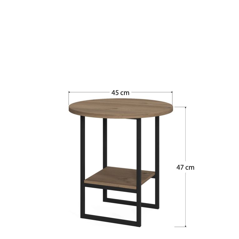 Tavolino da Salotto Marrone Quercia un Vano Forma Circolare 45x47x45h cm, Materiale Piano in Legno Nobilitato