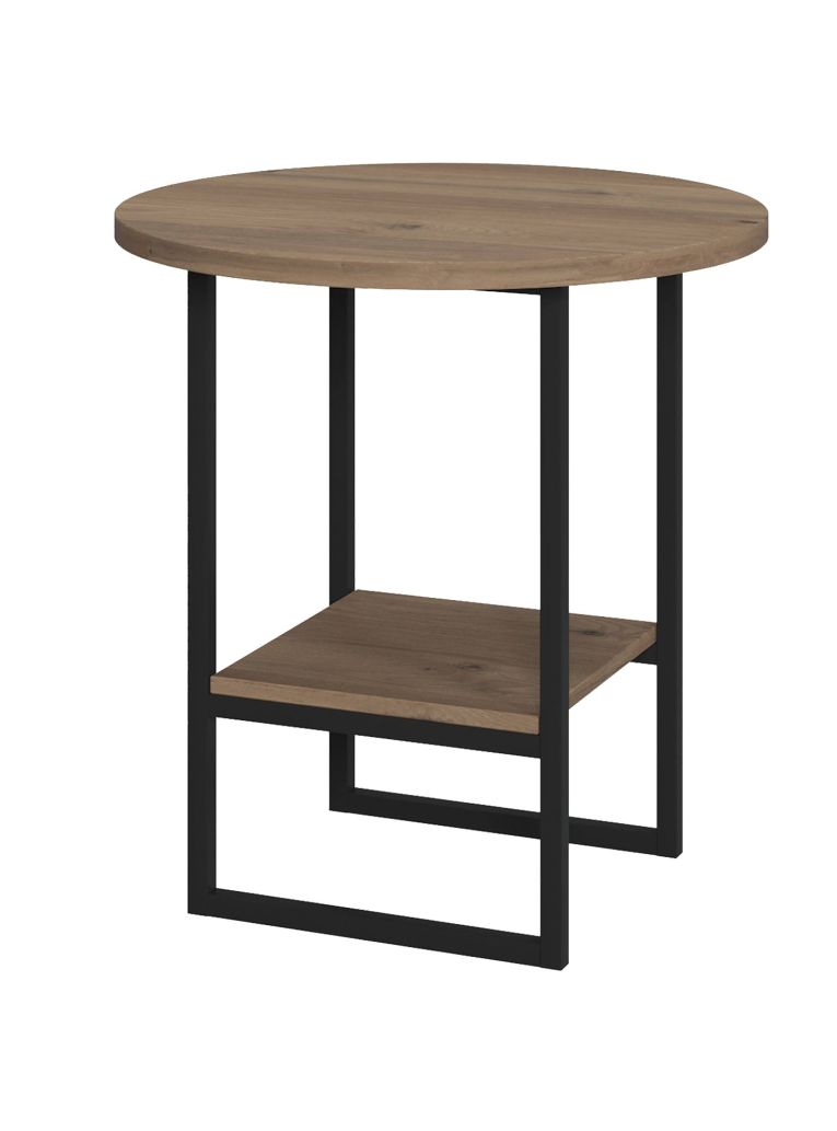 Tavolino da Salotto Marrone Quercia un Vano Forma Circolare 45x47x45h cm, Materiale Piano in Legno Nobilitato