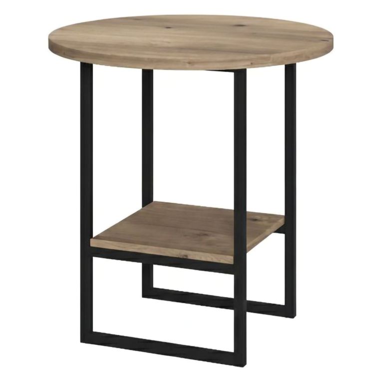 Tavolino da Salotto Marrone Quercia un Vano Forma Circolare 45x47x45h cm, Materiale Piano in Legno Nobilitato