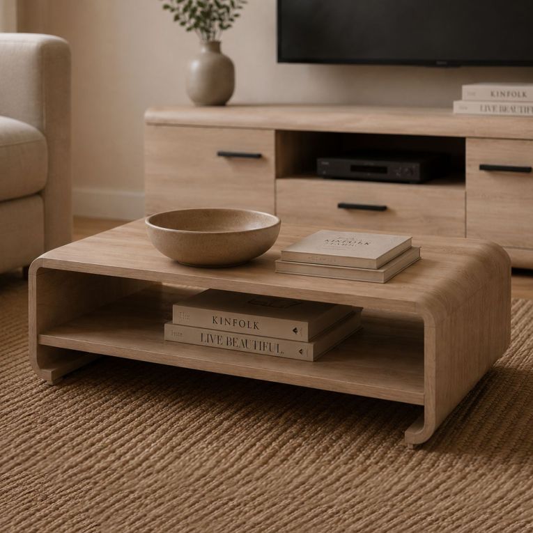 Tavolino da Salotto Marrone Rovere Angoli Arrotondati un Vano 120x60x40h cm, Forma Rettangolare - Kasamome
