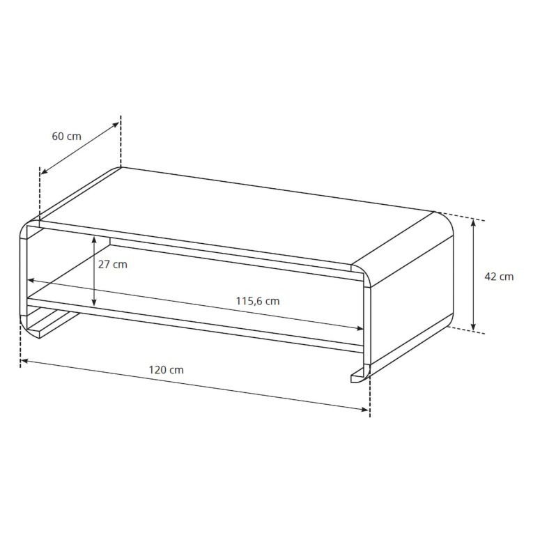 Tavolino da Salotto Marrone Rovere Angoli Arrotondati un Vano 120x60x40h cm, Forma Rettangolare - Kasamome