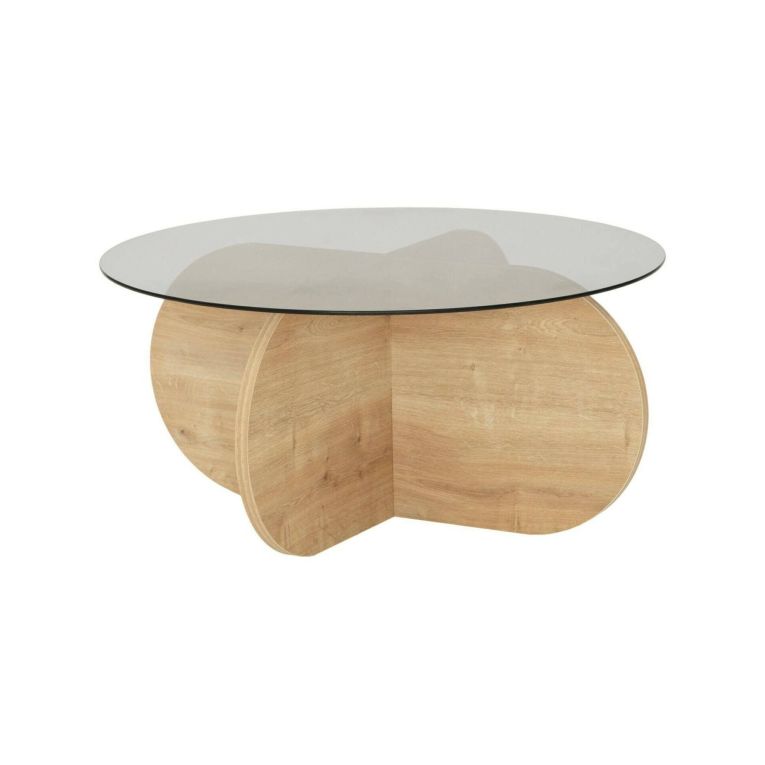 Tavolino da Salotto Marrone Rovere Effetto Fume Forma Rotonda 75x75x35h cm, Materiale Struttura in Vetro - Nila