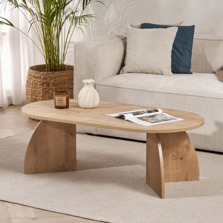 Tavolino da Salotto Marrone Rovere Forma Ovale Materiale Piano in Legno Nobilitato 120x60x40h cm, Colore Ripiano Marrone - Nohaza