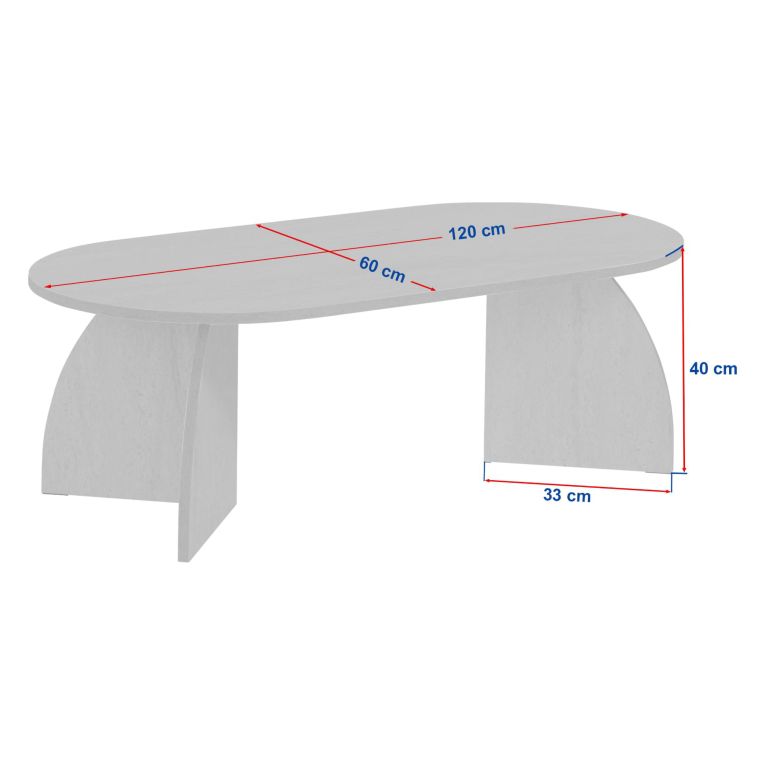 Tavolino da Salotto Marrone Rovere Forma Ovale Materiale Piano in Legno Nobilitato 120x60x40h cm, Colore Ripiano Marrone - Nohaza