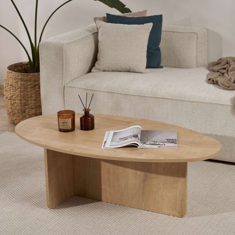 Tavolino da Salotto Marrone Rovere Forma Ovale Materiale Piano in Legno Nobilitato 120x65x40h cm, Colore Ripiano Marrone - Parona