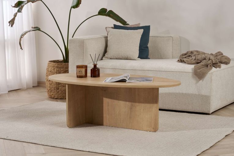 Tavolino da Salotto Marrone Rovere Forma Ovale Materiale Piano in Legno Nobilitato 120x65x40h cm, Colore Ripiano Marrone - Parona