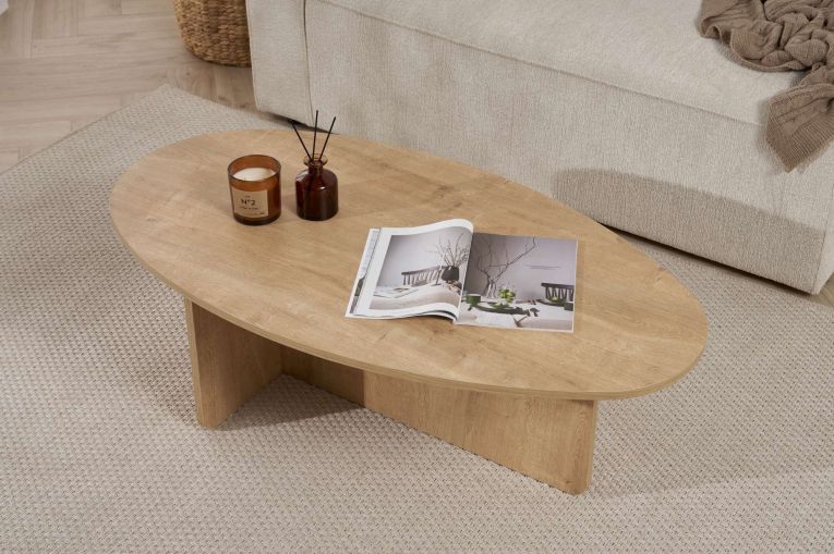 Tavolino da Salotto Marrone Rovere Forma Ovale Materiale Piano in Legno Nobilitato 120x65x40h cm, Colore Ripiano Marrone - Parona