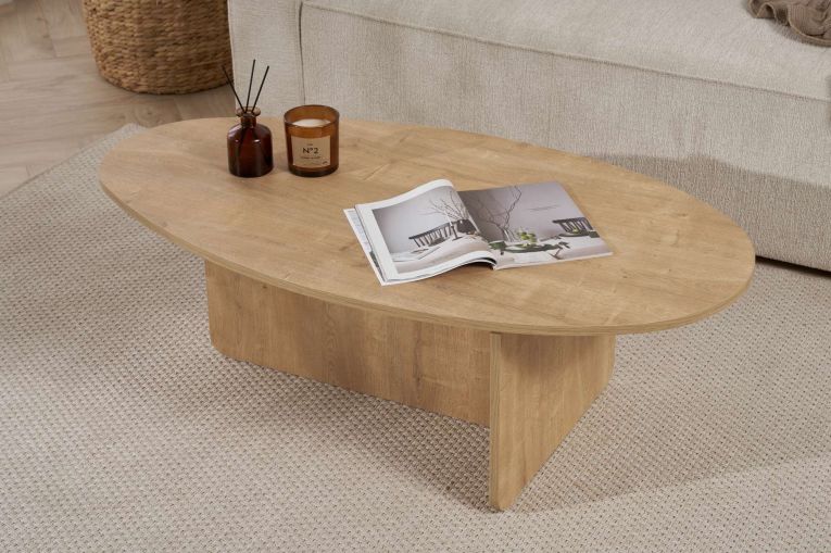 Tavolino da Salotto Marrone Rovere Forma Ovale Materiale Piano in Legno Nobilitato 120x65x40h cm, Colore Ripiano Marrone - Parona