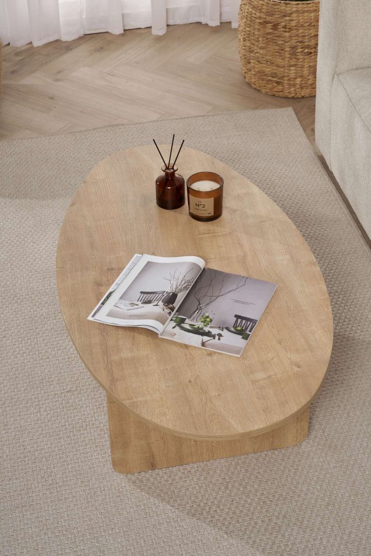 Tavolino da Salotto Marrone Rovere Forma Ovale Materiale Piano in Legno Nobilitato 120x65x40h cm, Colore Ripiano Marrone - Parona