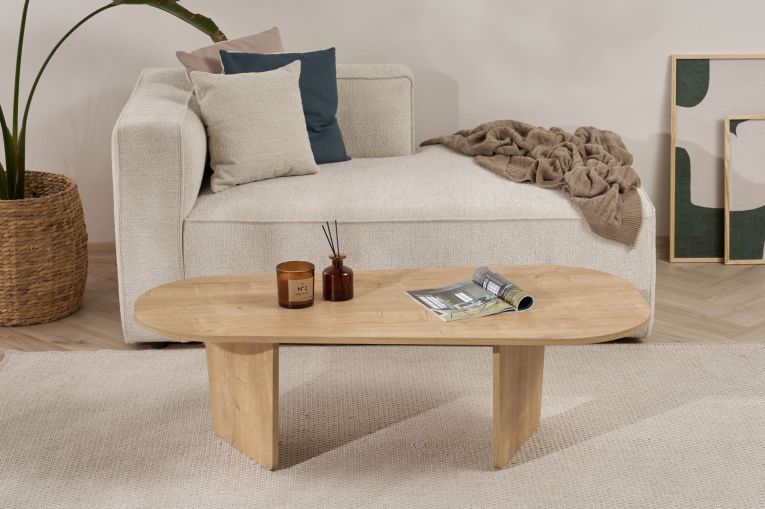 Tavolino da Salotto Marrone Rovere Forma Ovale Materiale Piano in Legno Nobilitato 130x65x40h cm, Colore Ripiano Marrone - Dozza
