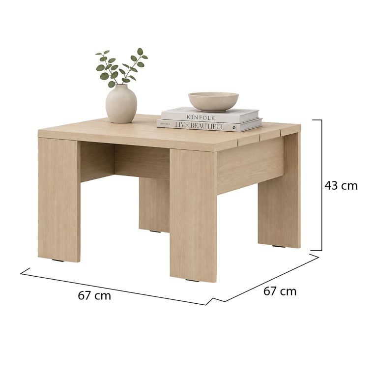 Tavolino da Salotto Marrone Rovere Forma Quadrato Colore Ripiano Marrone 67x67x43h cm, Sfumatura Colore Struttura Rovere - Magre