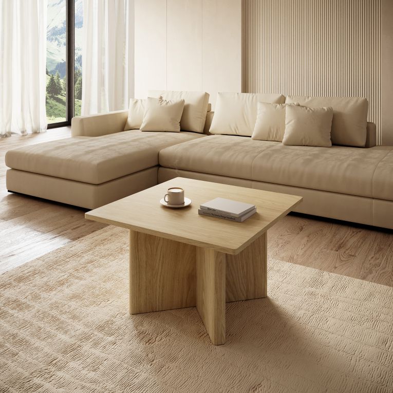 Tavolino da Salotto Marrone Rovere Forma Quadrato Colore Ripiano Marrone 80x80x49h cm, Sfumatura Colore Struttura Rovere - Kasinaba