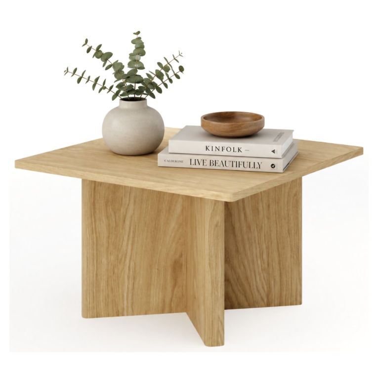Tavolino da Salotto Marrone Rovere Forma Quadrato Colore Ripiano Marrone 80x80x49h cm, Sfumatura Colore Struttura Rovere - Kasinaba