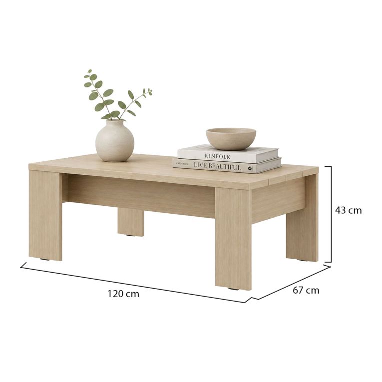 Tavolino da Salotto Marrone Rovere Forma Rettangolare Colore Ripiano Marrone 120x67x43h cm, Sfumatura Colore Struttura Rovere - Bertona