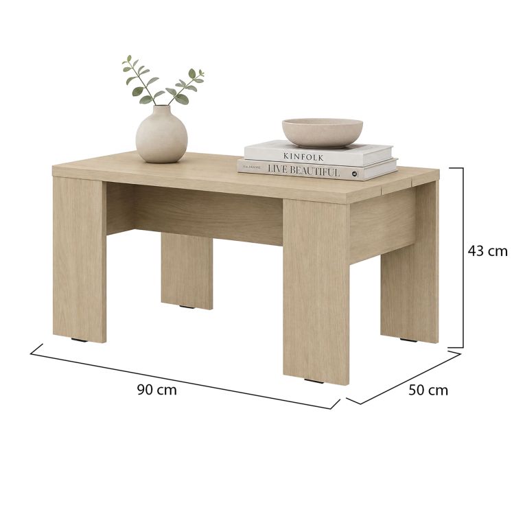 Tavolino da Salotto Marrone Rovere Forma Rettangolare Colore Ripiano Marrone 90x50x43h cm, Sfumatura Colore Struttura Rovere - Riposto