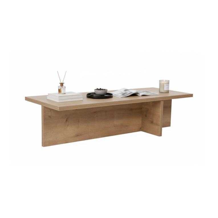 Tavolino da Salotto Marrone Rovere Forma Rettangolare Materiale Piano in Legno Nobilitato 120x45x30h cm, Colore Ripiano Marrone - Marmorito