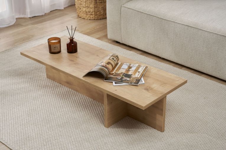 Tavolino da Salotto Marrone Rovere Forma Rettangolare Materiale Piano in Legno Nobilitato 120x45x30h cm, Colore Ripiano Marrone - Marmorito