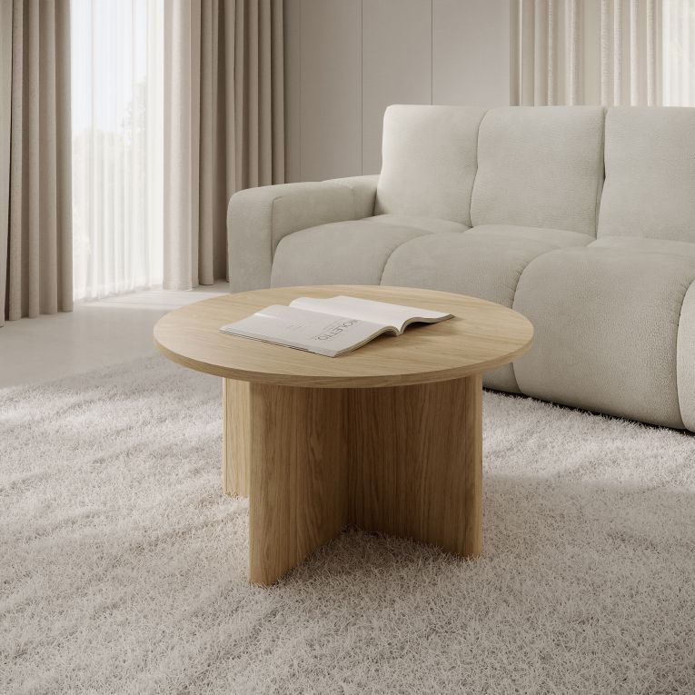 Tavolino da Salotto Marrone Rovere Forma Rotondo Colore Ripiano Marrone 90x90x49h cm, Sfumatura Colore Struttura Rovere - Kasi