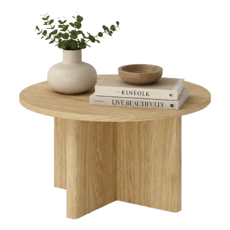 Tavolino da Salotto Marrone Rovere Forma Rotondo Colore Ripiano Marrone 90x90x49h cm, Sfumatura Colore Struttura Rovere - Kasi